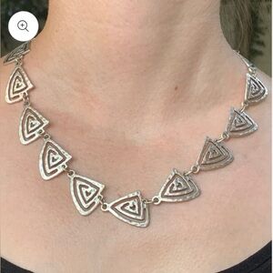 Silver Plated Pyramid Spiral Triangle Necklace - Ottoman Coin, Art to Wear